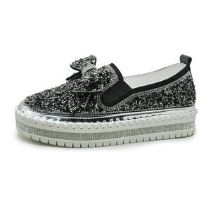 Women’s Platform Rhinestone Glitter Bow Slip-On Sneakers 5.5 / 36 NEW